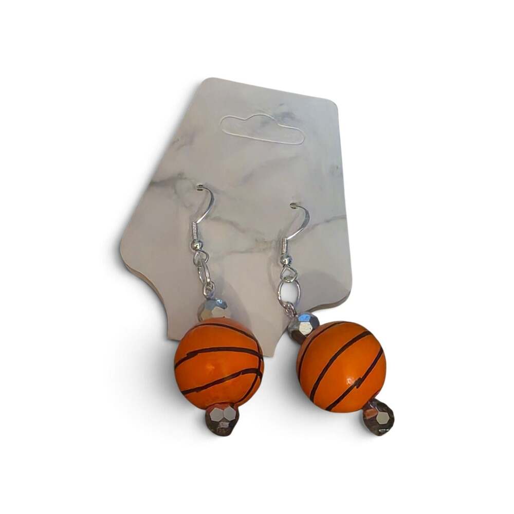 Basketball Dangle Earrings with Crystal Beaded Accents